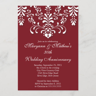 Convite de Aniversário de Casamento Vermelho Damas