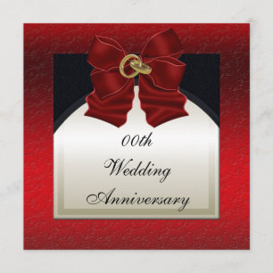 Convite de Aniversário de Casamento Vermelho Preto