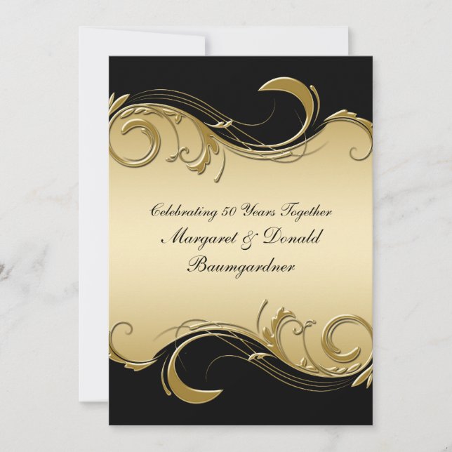 Convite de Aniversário de Casamento Vintage 50 ano (Frente)