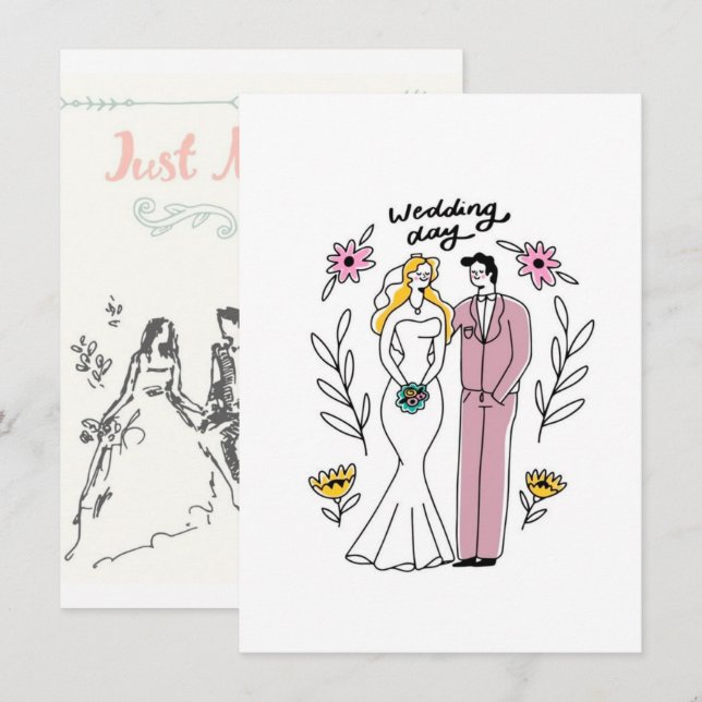 Convite de Aniversário de Casamento Vintage Sketch (Frente/Verso)