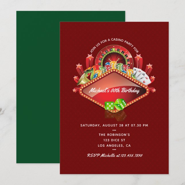 Convite de aniversário de cassino (Frente/Verso)