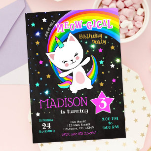 Convite de aniversário de Caticorn, Cat Rainbow