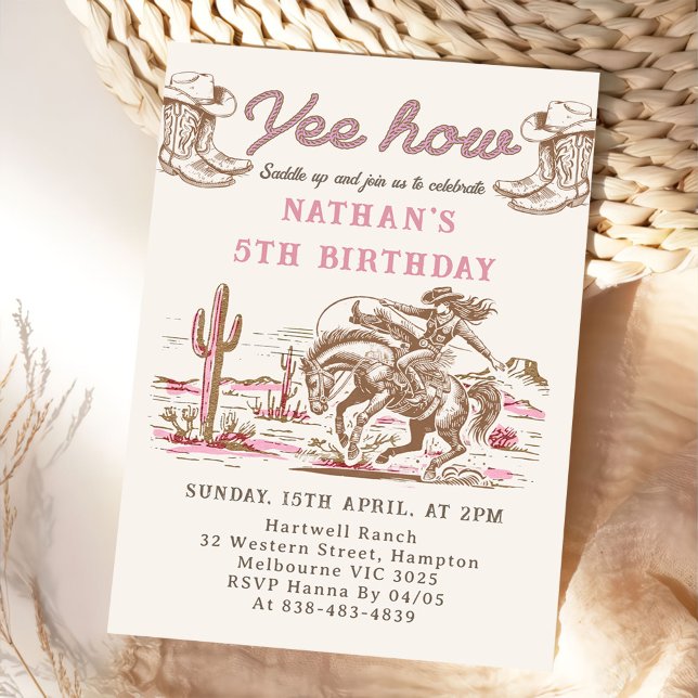Convite de Aniversário de Caubói Western Vintage (Criador carregado)