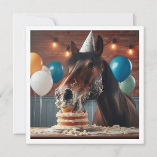 Convite de aniversário de cavalo comendo bolo, Ama