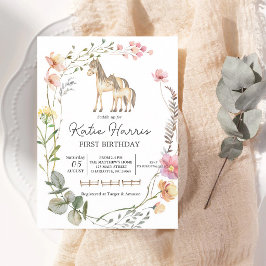 Convite de Aniversário de Cavalo Flor Silvestre