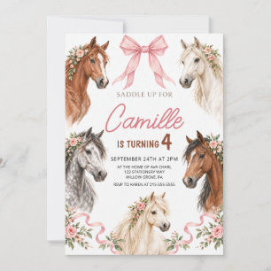 Convite de Aniversário de Cavalo Floral com Laço R