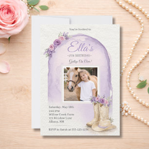 Convite de Aniversário de Cavalo Floral Roxo para 