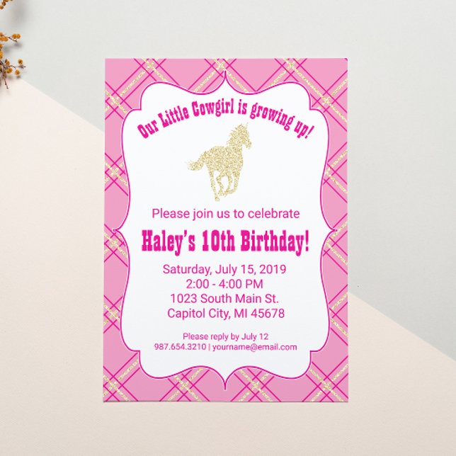 Convite de aniversário de Cavalo Rosa (Criador carregado)