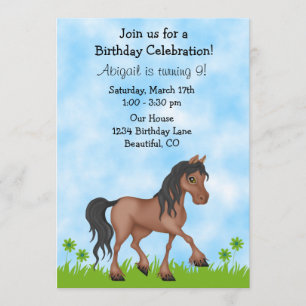 Convite de aniversário de cavalos para meninas