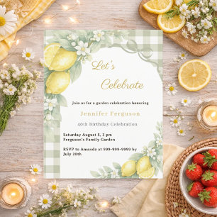 Convite de aniversário de chá de jardim de gingham