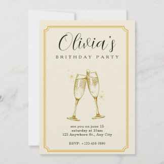 Convite de Aniversário de Champanhe Personalizado