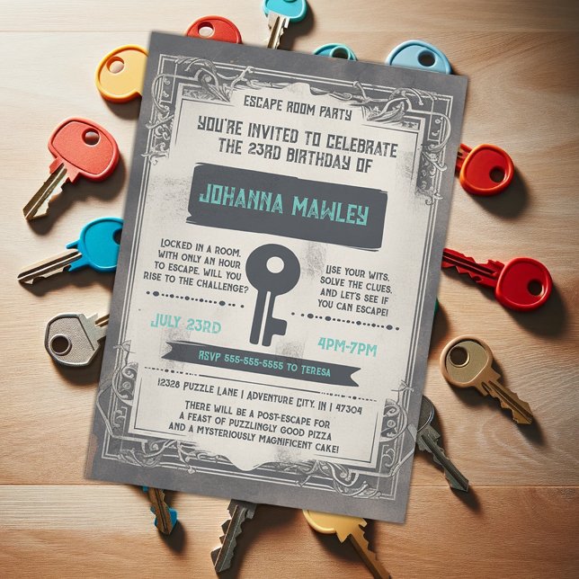 Convite de aniversário de Chave da Sala de Escape  (Criador carregado)