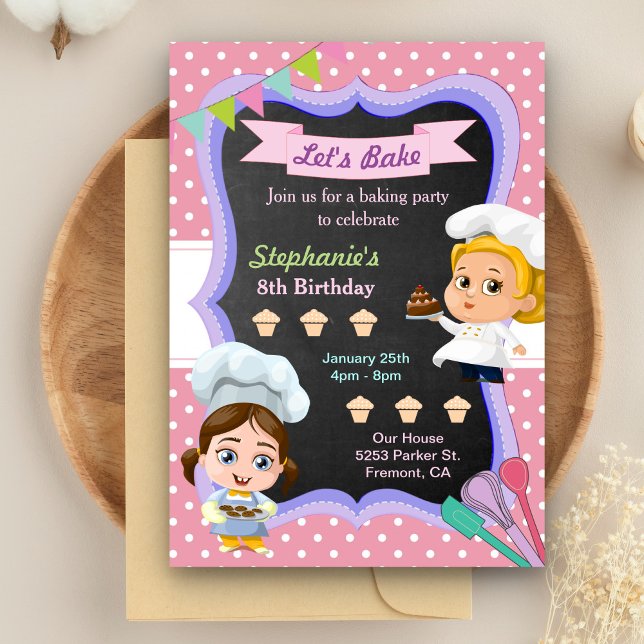 Convite de Aniversário de Chef de Meninas Fofas pa (Criador carregado)