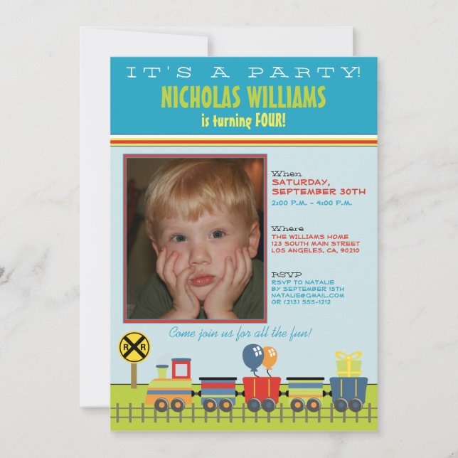 Convite de aniversário de Choo Choo Aqua Child (Frente)