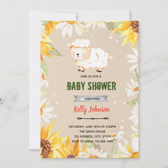 Convite de aniversário de chuveiro de cordeiro gir (Frente)