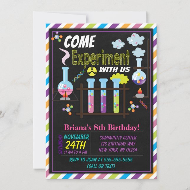 Convite de Aniversário de Ciência para uma Menina (Frente)