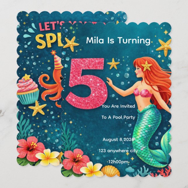 Convite de Aniversário de Cinco Anos da Sereia Ros (Frente/Verso)