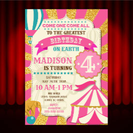 Convite de Aniversário de Circo Carnaval Rosa Dour