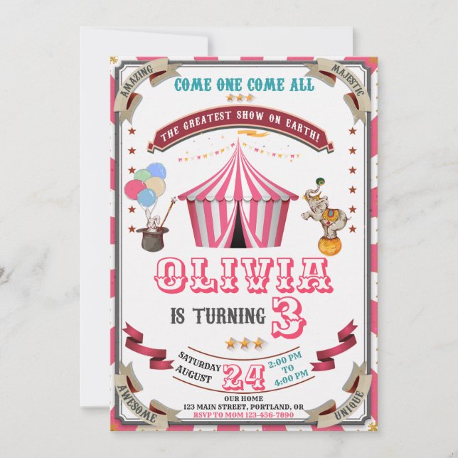 Convite de aniversário de Circus Crianças de Carna (Frente)
