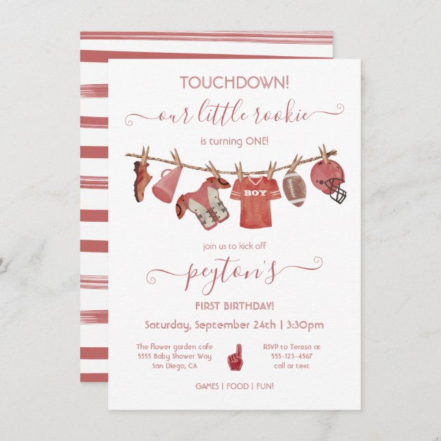 Convite de aniversário de Clothesline Futebol (Frente/Verso)