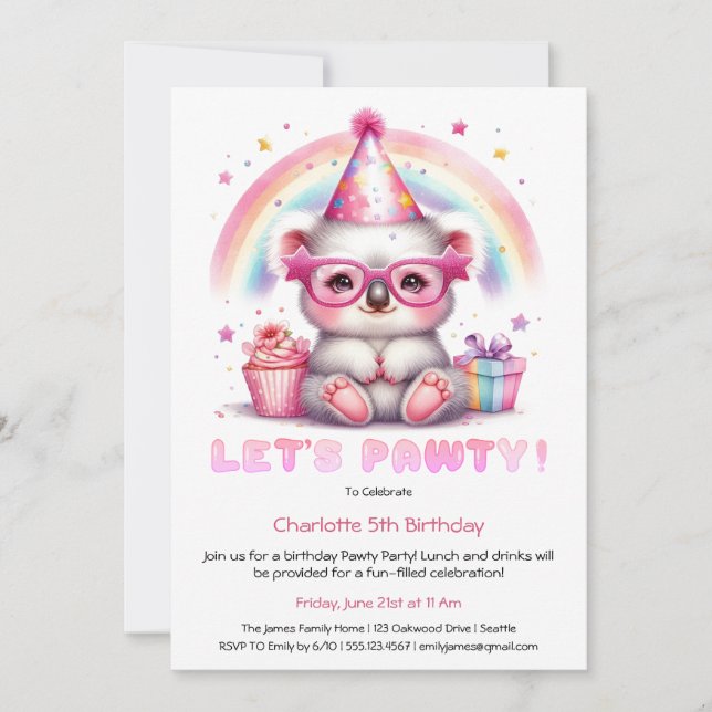 Convite de Aniversário de Coala Fofo – Vamos Celeb (Frente)