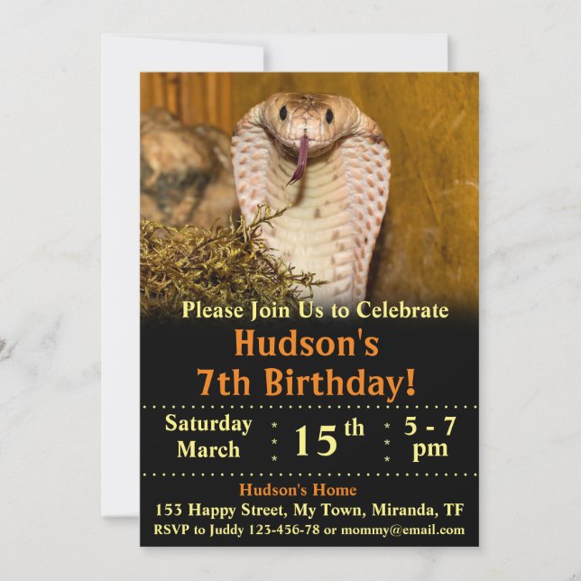 Convite de aniversário de cobra (Frente)