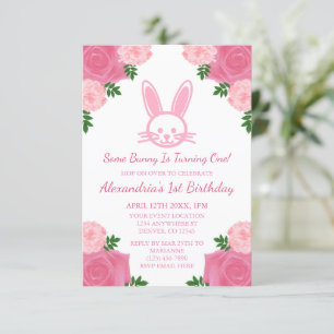 Convite de Aniversário de Coelhinho Floral Rosa