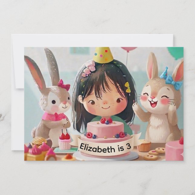 Convite de Aniversário de Coelhinho Fofo para Meni (Frente)