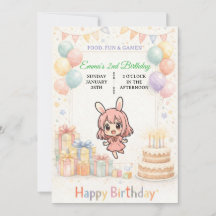 Convite de Aniversário de Coelhinho Pastel Fofo