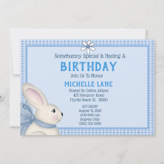 Convite de aniversário de coelho azul