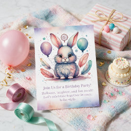 Convite de Aniversário de Coelho Fofo Boho Florest