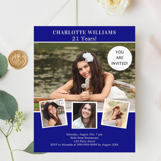 convite de aniversário de colagem de fotos azuis d (Criador carregado)