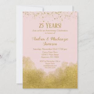 Convite de Aniversário de Confete em Ouro Rosa