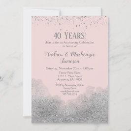 Convite de Aniversário de Confetes Prata Rosa