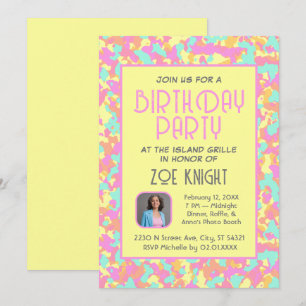 Convite de aniversário de Confetti Amarelo Pastel