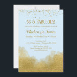 Convite de Aniversário de Confetti, Dourado Azul<br><div class="desc">Um elegante convite de aniversário de azul e ouro com poeira de confete de ouro no topo e borrão de ouro no fundo.</div>