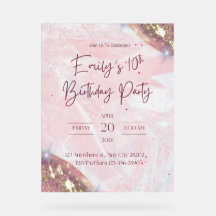 Convite de aniversário de Confetti rosa e Dourado