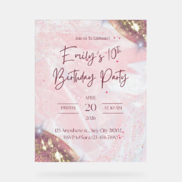 Convite de aniversário de Confetti rosa e Dourado