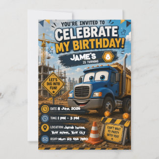 Convite de Aniversário de Construção Editável para