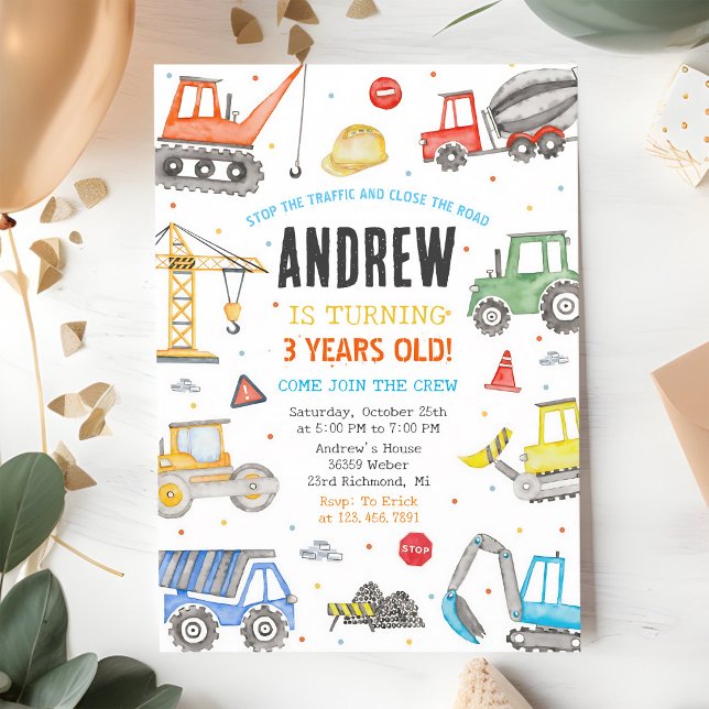 Convite de Aniversário de Construção Moderna (Criador carregado)