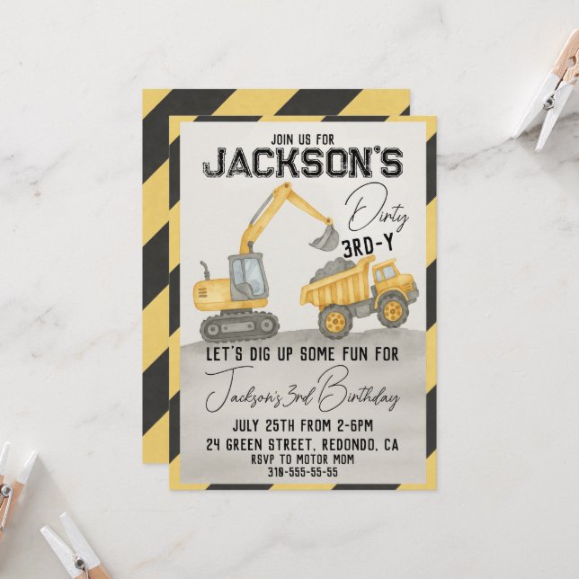 Convite de aniversário de construção suja 3º ano (Frente/Verso In Situ)