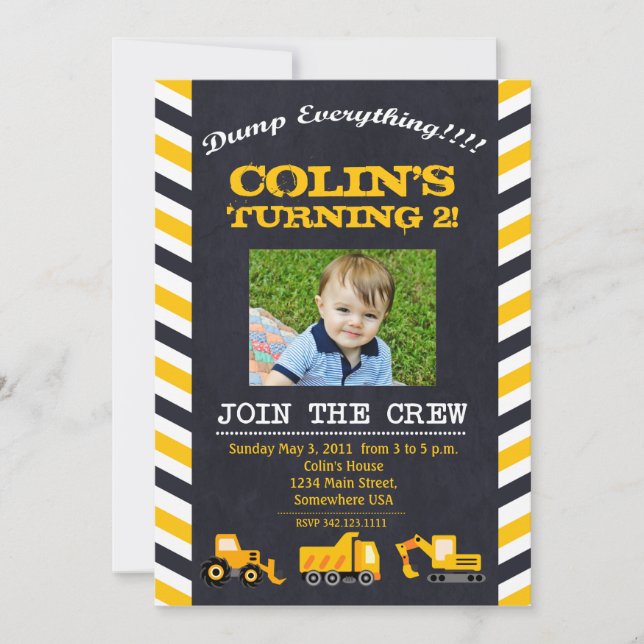 Convite de aniversário de Construção Vintage (Frente)