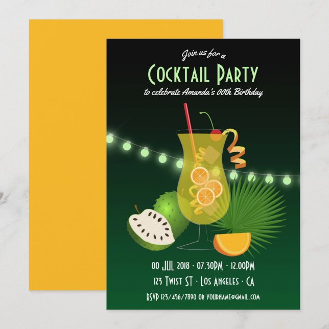 Convite de aniversário de coquetel personalizado (Frente/Verso)