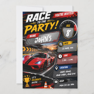 Convite de Aniversário de Corrida de Carros para C
