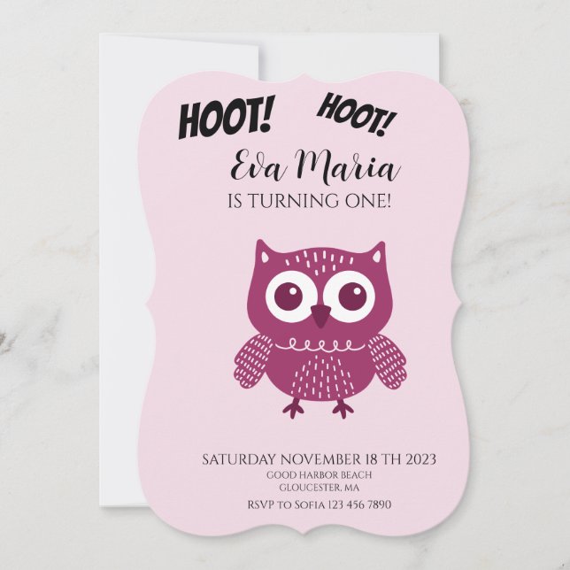 Convite de aniversário de corujas rosa fofas (Frente)