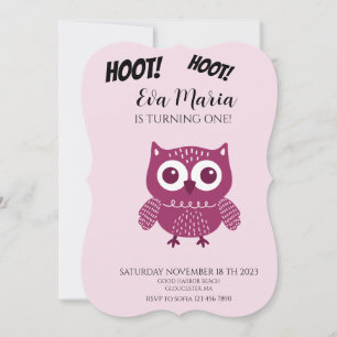 Convite de aniversário de corujas rosa fofas