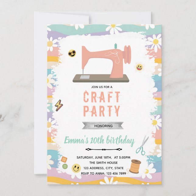 Convite de aniversário de costuração retroativa (Frente)