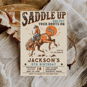 Convite de Aniversário de Cowboy de Rodeio Western