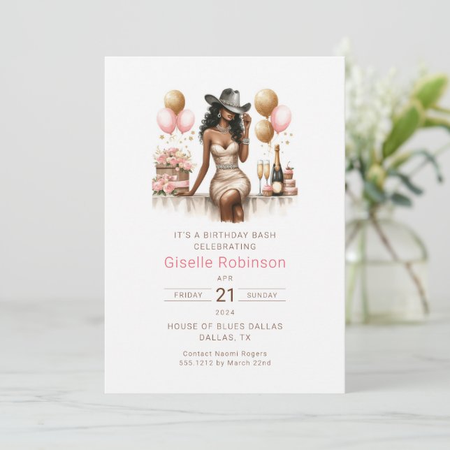 Convite de Aniversário de Cowgirl (Em pé/Frente)
