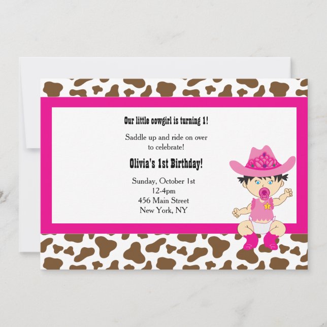 Convite de aniversário de Cowgirl (Asiática) (Frente)